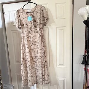Hayden Beige Polka Dot Midi Dress